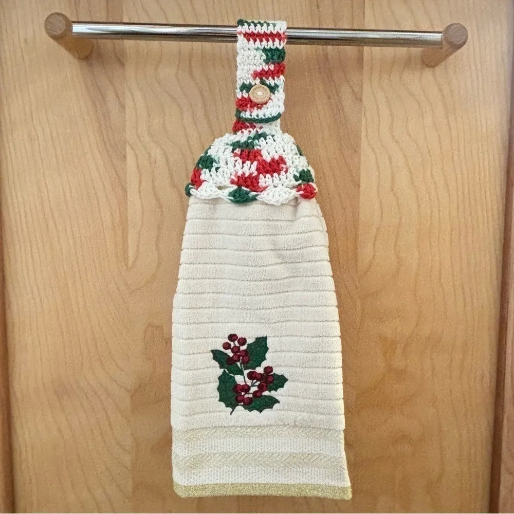 Kitchen‎ Tea Hand Towel Topper Holder Christmas Holiday Cotton Crochet by Seller